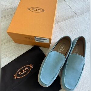 Tod's Brand New 
Men's Nuova Pantofola Comma Rafia TV Suede Loafers